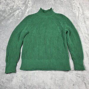 J Crew Sweater Womens Small Green Relaxed Rollneck Preppy Fisherman Pullover